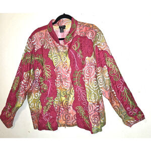 Vintage Jeevan Silk Top Jacket Plus Sz 2X Art To Wear Artsy Textured Silk Blend